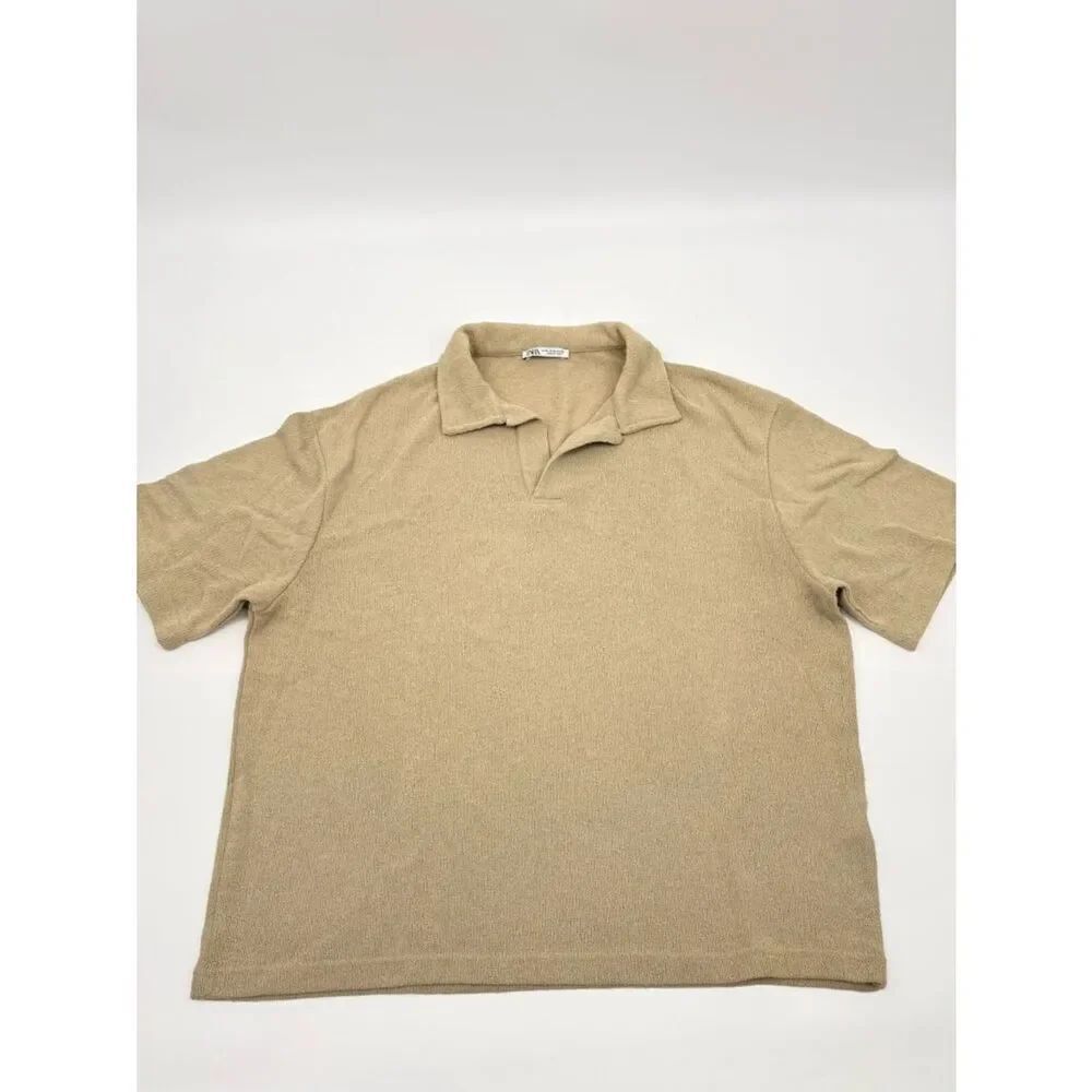 Zara | Men's Beige Short-Sleeve Polo Sweater